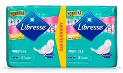 Прокладки женские, Libresse (Либресс) 16 шт Инвизибл супер софт с мягкой поверхностью