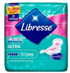 Прокладки женские, Libresse (Либресс) 8 шт ультра супер с мягкой поверхностью